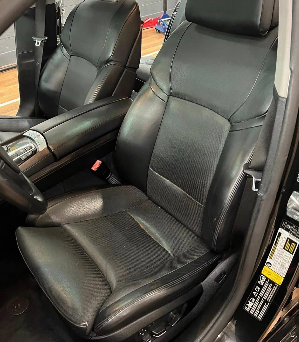 Black leather front car seat