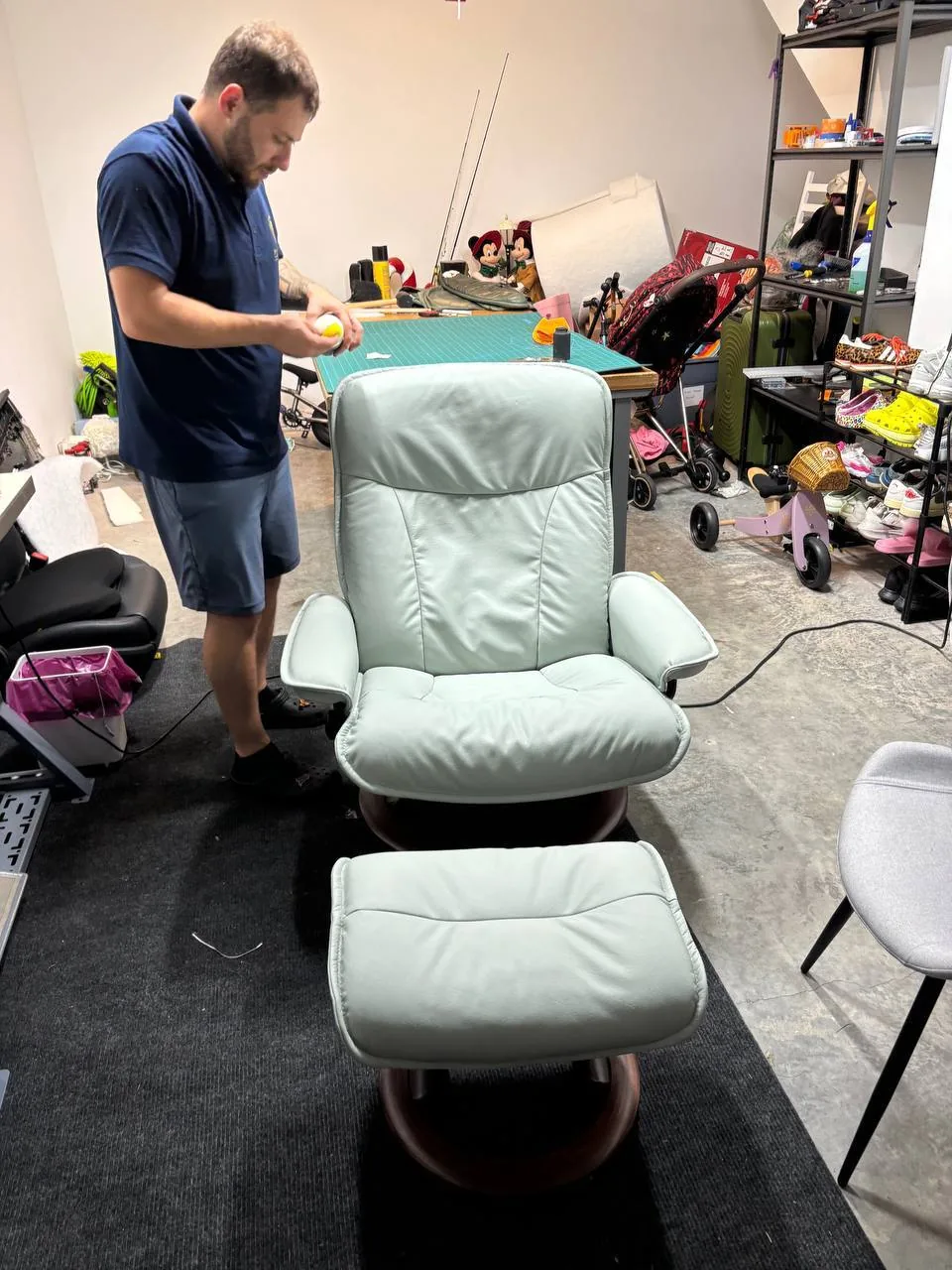 PrimeHide technician with a freshly reupholstered chair